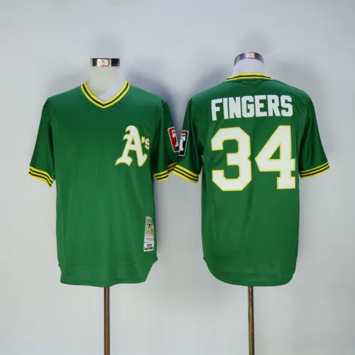 Oakland Athletics 34 Rollie Fingers Baseball Jersey Green Retro
