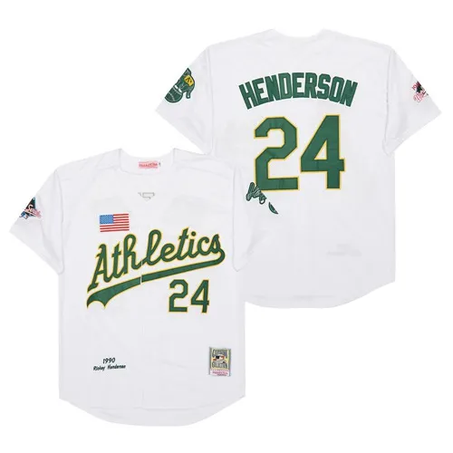 Oakland Athletics 24 Rickey Henderson Baseball Jersey White Retro