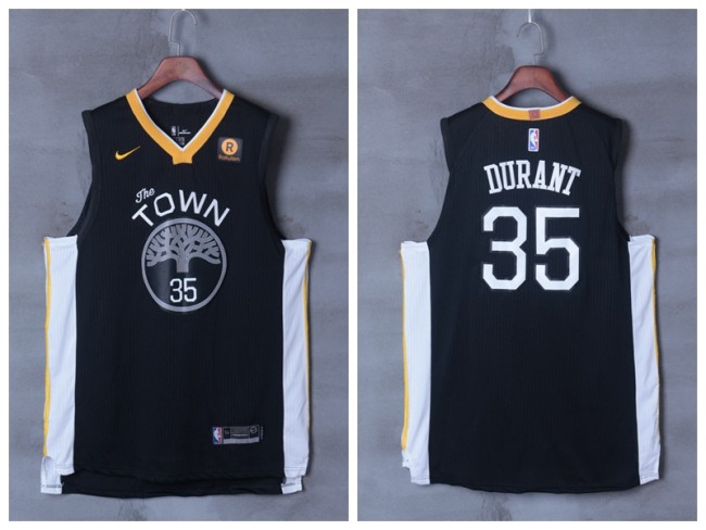 Nike Golden State Warrior 35 Kevin Durant Basketball Jersey Black Player Edition