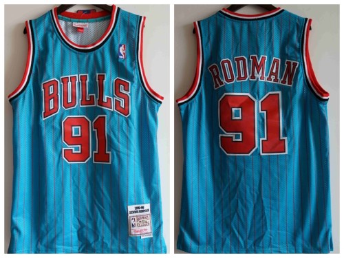 Chicago Bulls 91 Dennis Rodman Basketball Jersey Blue stripe