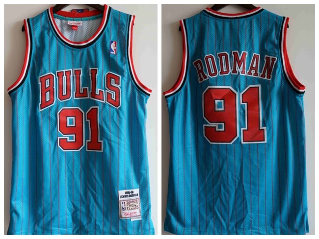 Chicago Bulls 91 Dennis Rodman Basketball Jersey Blue stripe