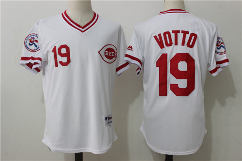 Cincinnati Reds 19 Joey Votto Baseball Jersey White Retro