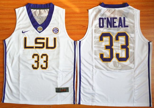 LSU Tigers 33 Shaquille O'Neal College Basketball Jersey White