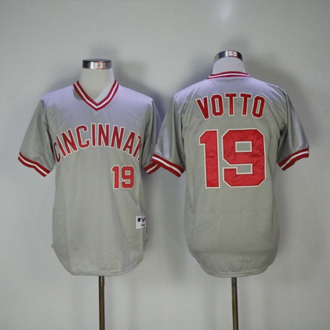 Cincinnati Reds 19 Joey Votto Baseball Jersey Gray Retro