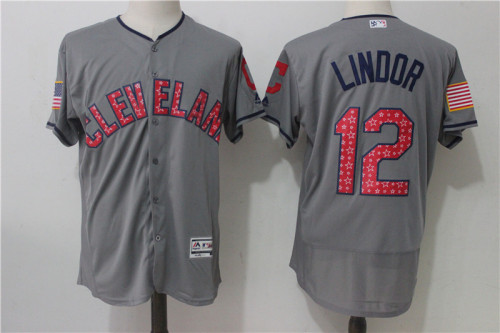 Cleveland indians 12 Francisco Lindor Flexbase Baseball Jersey Gray star