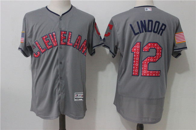 Cleveland indians 12 Francisco Lindor Flexbase Baseball Jersey Gray star