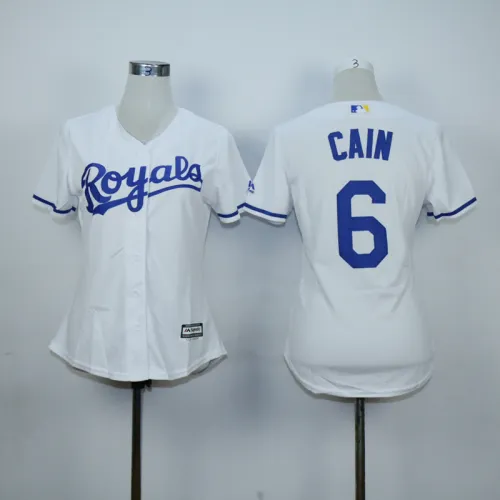 Women Kansas City Royals 6 Lorenzo Cain Baseball Jersey White