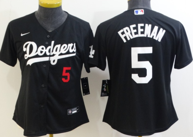 Women Nike Los Angeles Dodgers 5 Freddie Freeman Baseball Jersey Black