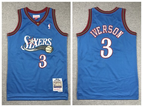 Youth Philadelphia 76ers 3 Allen Iverson Basketball Jersey Blue Retro