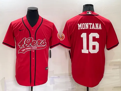 San Francisco 49ers 16 Joe Montana Baseball Jersey Red