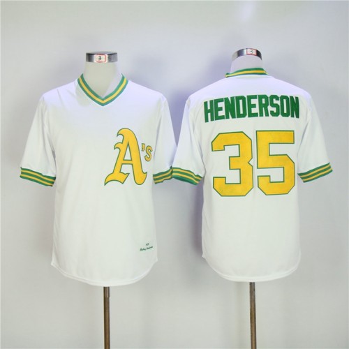 Oakland Athletics 35 Rickey Henderson Baseball Jersey White Retro