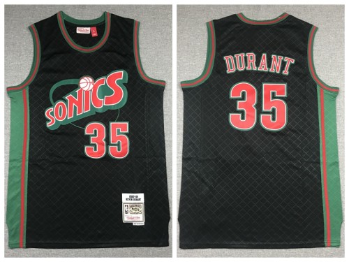 Seattle Super Sonics 35 Kevin Durant Basketball Jersey Black Retro