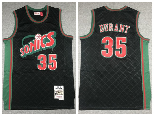 Seattle Super Sonics 35 Kevin Durant Basketball Jersey Black Retro