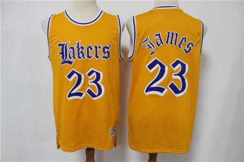 Los Angeles Lakers 23 LeBron James Basketball Jersey Yellow Old England retirement Limited Edition