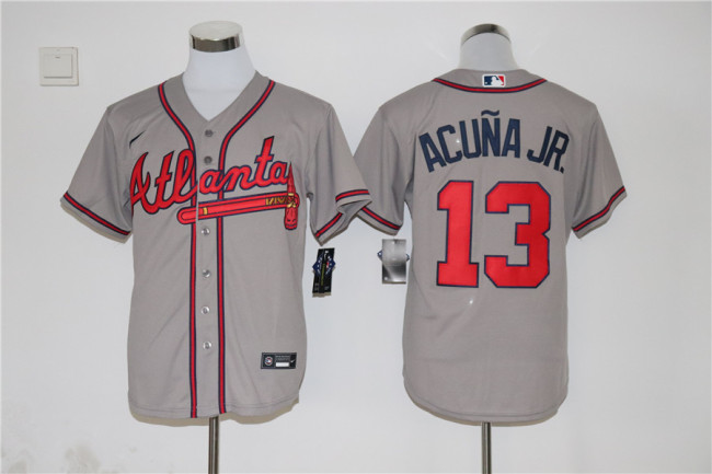 Nike Atlanta Braves 13 Ronald Acuña Jr.Baseball Jersey Gray Fan