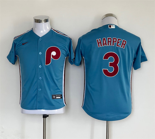 Youth Nike Philadelphia Phillie 3 Bryce Harper Baseball Jersey Blue