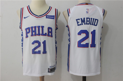 Nike Philadelphia 76ers 21 Joel Embiid Basketball Jersey White Player Edition