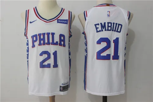 Nike Philadelphia 76ers 21 Joel Embiid Basketball Jersey White Player Edition