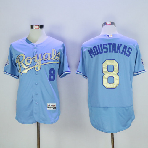 Kansas City Royals 8 Mike Moustakas Flexbase Baseball Jersey Light Blue  Champion