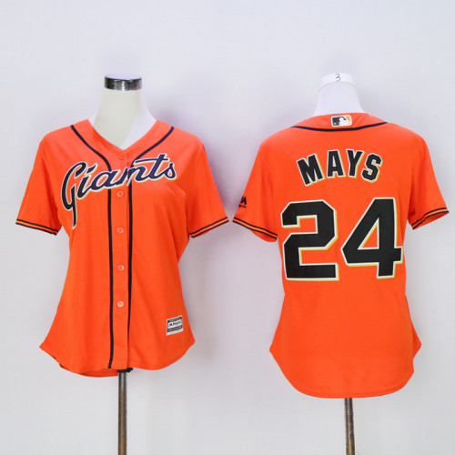 Women San Francisco Giants 24 Willie Mays Baseball Jersey Orange