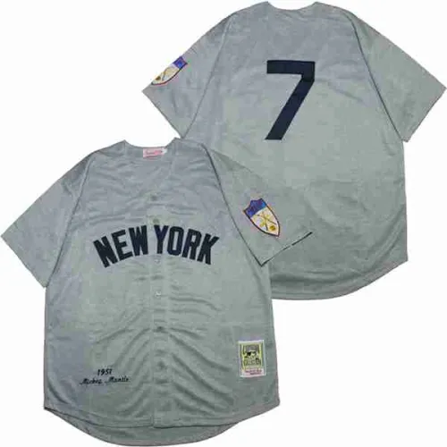 New York Yankees 7 Mickey Mantle Baseball Jersey Gray Retro