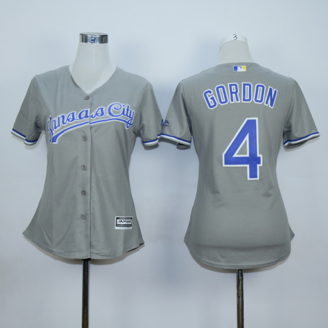 Women Kansas City Royals 4 Alex Gordon Baseball Jersey Gray