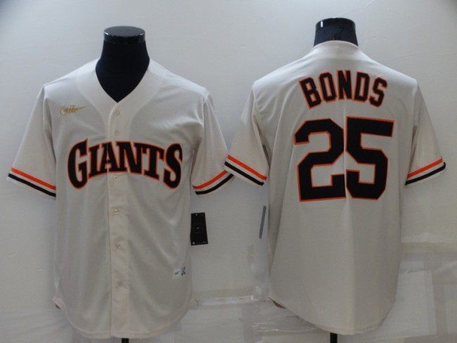 Nike San Francisco Giants 25 Barry Bonds Baseball Jersey Beige Retro