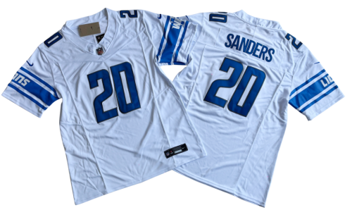 Detroit Lions 20 Barry Sanders Football Jersey White Three Dynasties