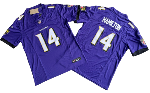 Baltimore Ravens 14 Kyle Hamilton Football Jersey Limited Purple Three Dynasties