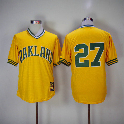 Oakland Athletics 27 Catfish Hunter Baseball Jersey Yellow Retro