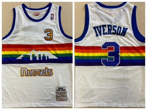 Denver Nuggets 3 Allen Iverson Basketball Jersey White rainbow Edition