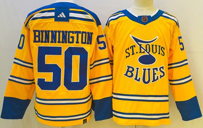 Adidas St. Louis Blues 50 Jordan Binnington Ice Hockey Jersey Yellow