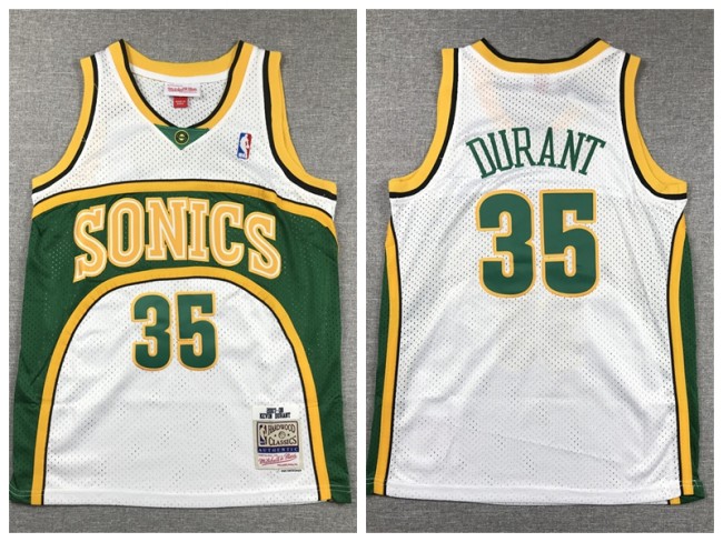 Youth Seattle Super Sonics 35 Kevin Durant Basketball Jersey White Retro
