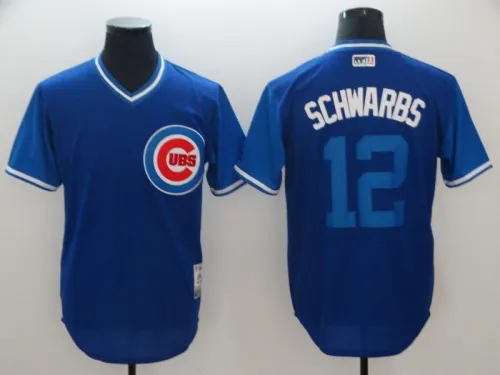 Chicago Cubs 12 Kyle Schwarbbs Baseball Jersey Blue