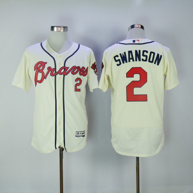 Atlanta Braves 2 Dansby Swanson Flexbase Baseball Jersey Beige