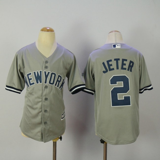 Youth New York Yankees 2 Derek Jeter Baseball Jersey Gray