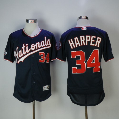 Washington Nationals 34 Bryce Harper Flexbase Baseball Jersey Navy Blue