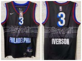 Nike Philadelphia 76ers 3 Allen Iverson Basketball Jersey Black City version