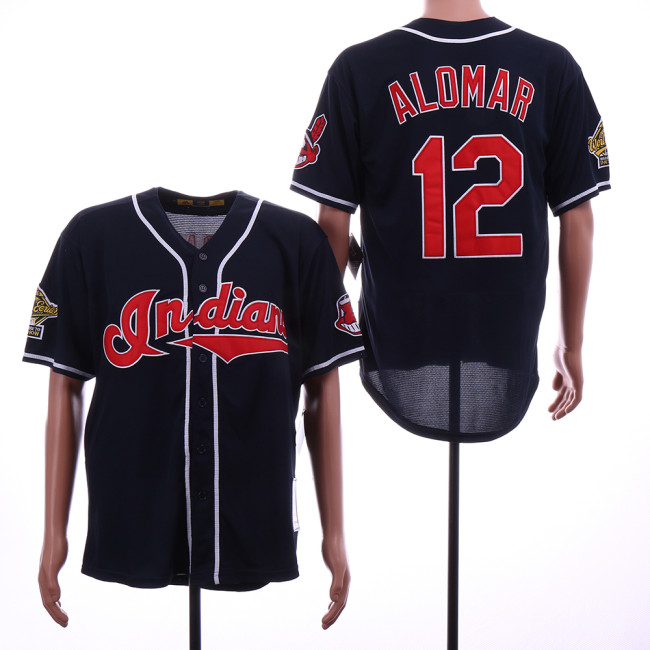 Cleveland indians 12 Francisco Lindor Baseball Jersey Navy Blue Retro