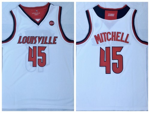 NCAA Donovan Mitchell's White embroidery Jersey No. 45 at Louisville University