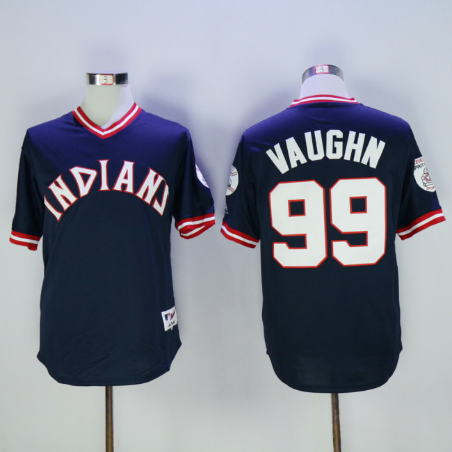 Cleveland indians 99 Rick Vaughn Baseball Jersey Navy Blue Retro