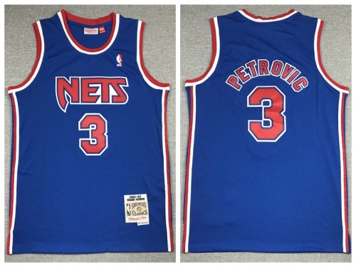 Brooklyn Nets 3 Drazen Petrovic Basketball Jersey Blue Retro