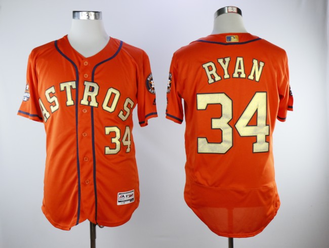 Houston Astros 34 Nolan Ryan FlexBase Baseball Jersey Orange Word Champion Edition