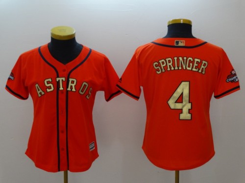 Women Houston Astros 4 George Springer Baseball Jersey Orange Golden word