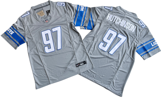 Detroit Lions 97 Aidan Hutchinson Football Jersey Gray Three Dynasties