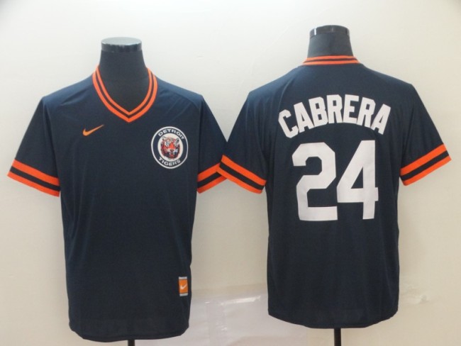 Nike Detroit Tigers 24 Miguel Cabrera Baseball Jersey Navy Blue Retro