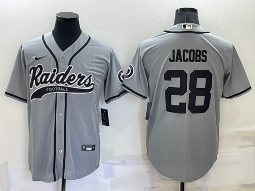 Oakland Raiders  28 Josh Jacobs Baseball Jersey Gray