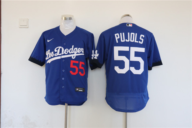 Nike Los Angeles Dodgers 55 Albert Pujols Flexbase Baseball Jersey Blue City Edition