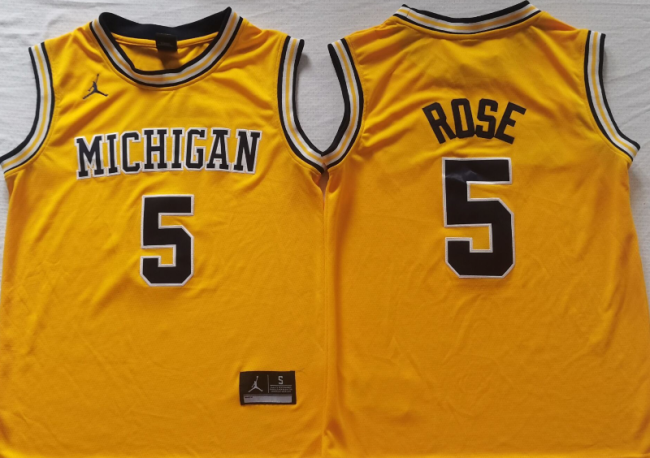 Michigan Wolverines 5 Jalen Rose College Basketball Jersey Yellow