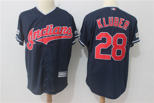 Cleveland indians 28 Corey Kluber Baseball Jersey Navy Blue Fan version